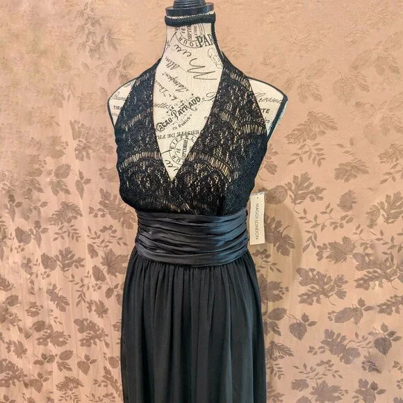 Maggy London Black Crochet Accent Halter Midi Dress, Size 10, New With Tags! - Picture 2 of 13